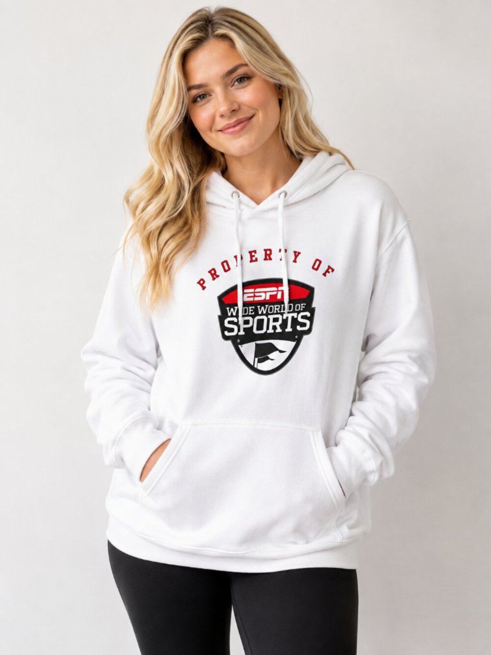 ESPN Wide World of Sports White Hoodie Women’s 2XL Sporty Streetwear
